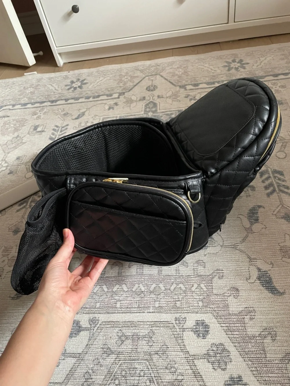 Tushbaby Quilted Black and Gold baby hip carrier